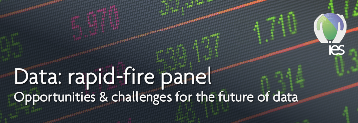 data on a computer with overlaid text: "Data: rapid-fire panel, opportunities & challenges for the future of data