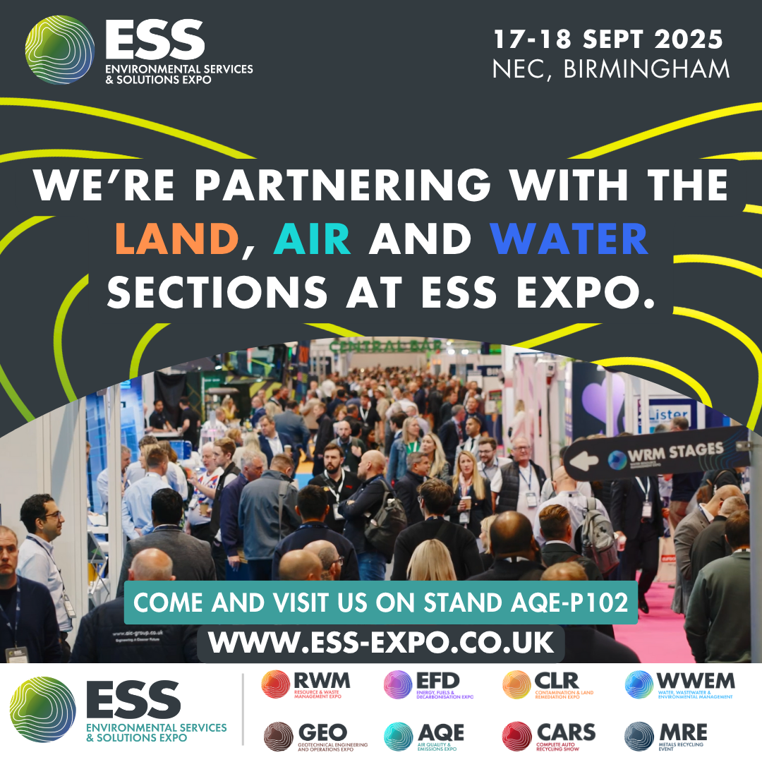 An promo image for the ESS Expo 2025, with the text: 'we're partnering with the land, air and water sections at ESS Expo 2025: COme anf visit us on stand AQE-P102