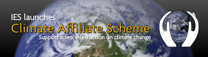 Image of Earth with overlaid text: IES launches Climate Affiliate Scheme, support science-led action on climate change