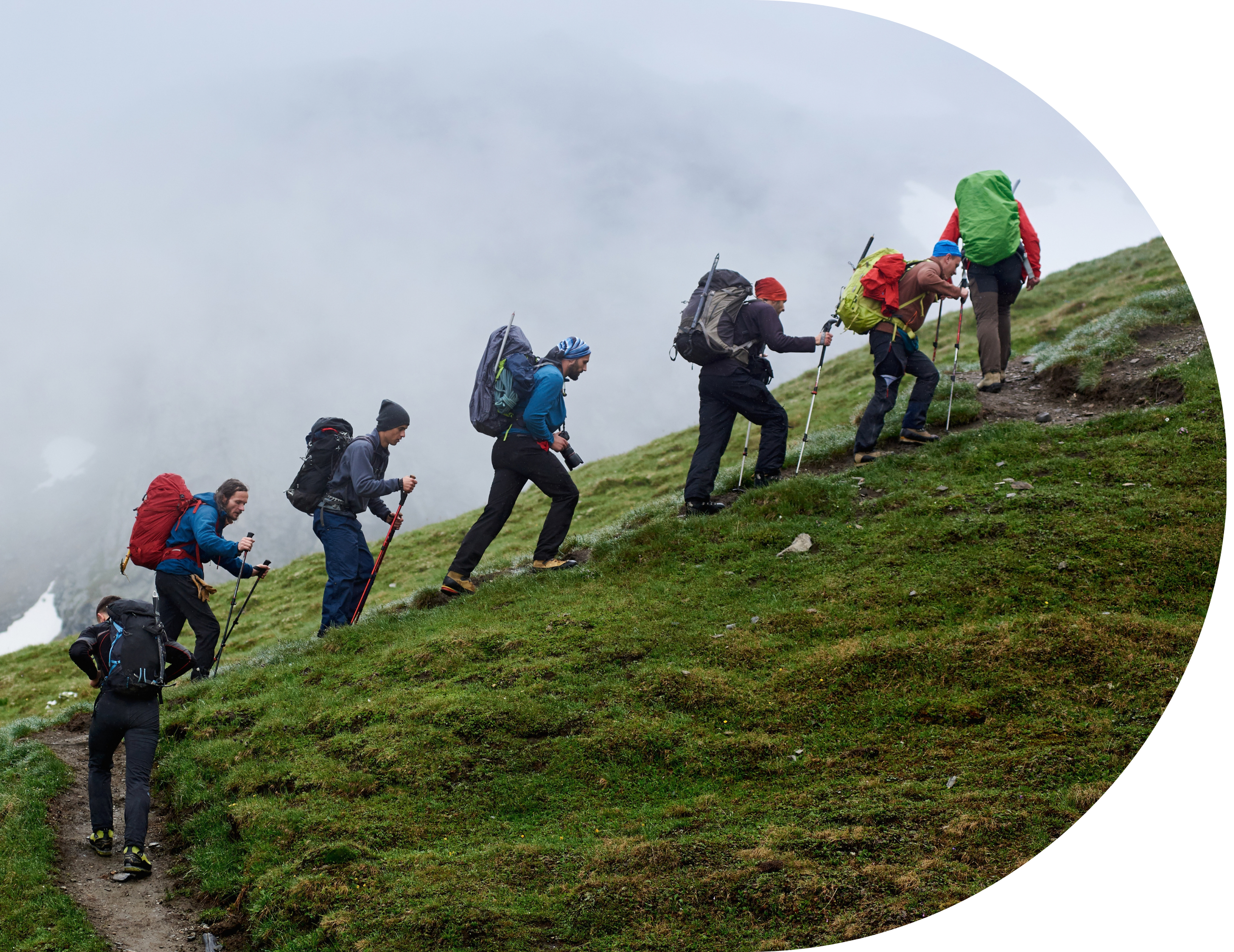 A group of walkers going up a fell