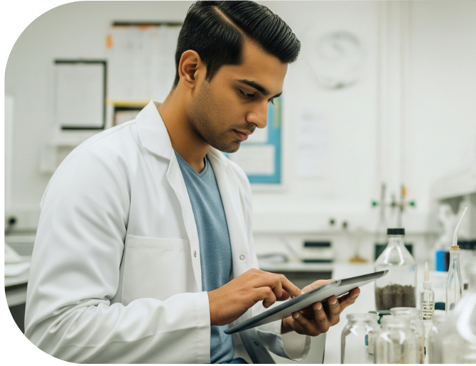 Image of scientist at lab bench 