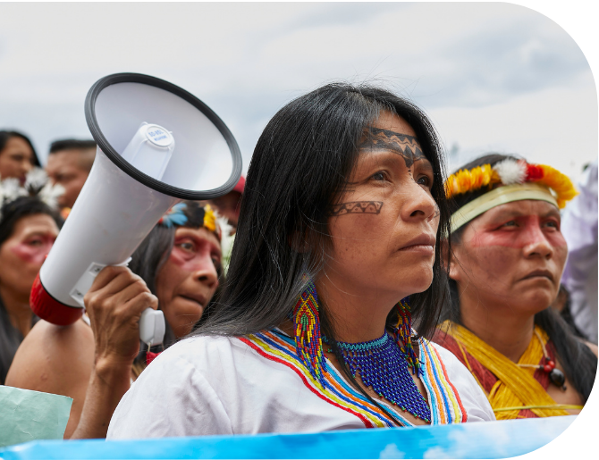 Indigenous Amazonian women lead a protest march