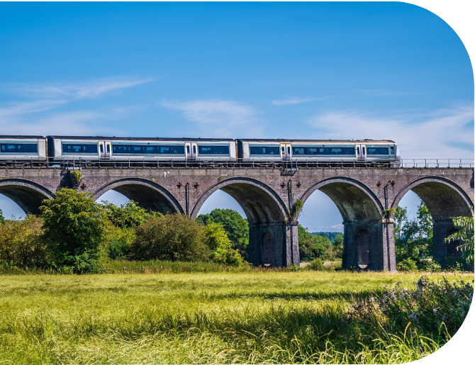 Train going over a bridge