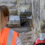 Photograph of two heritage professionals on site