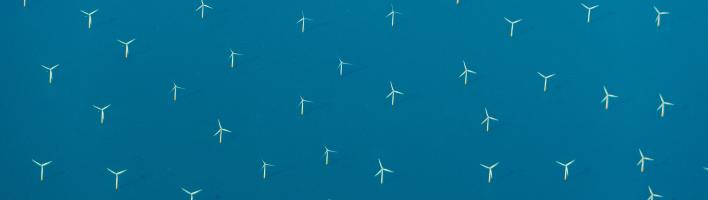 Aerial view of an offshore windfarm