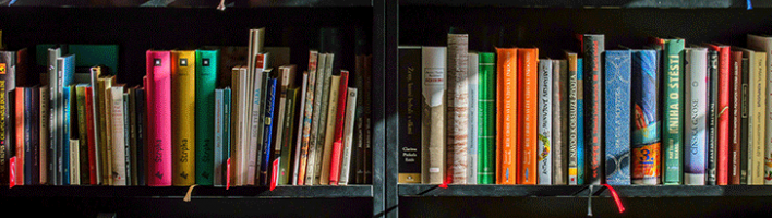 A photo of books on a shelf