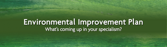 Field with overlaid text: "Environmental Improvement Plan: What's coming up in your specialism?"