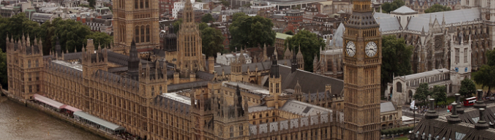 A picture of the UK Parliament, taken from the air 