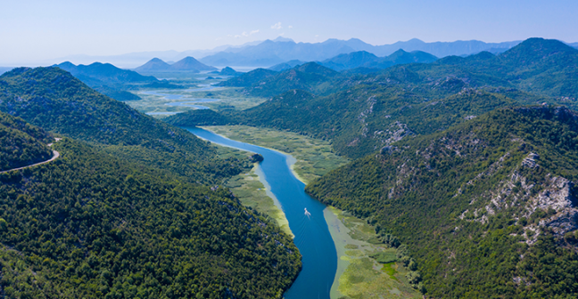 Aerial photo of river in valley