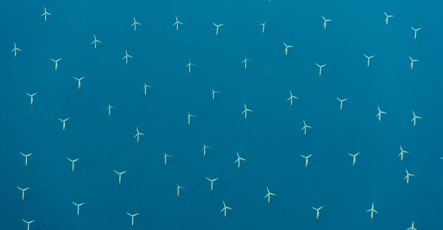 Aerial view of an offshore windfarm
