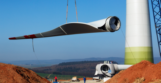 Wind turbine being constructed