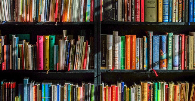 A photo of books on a shelf