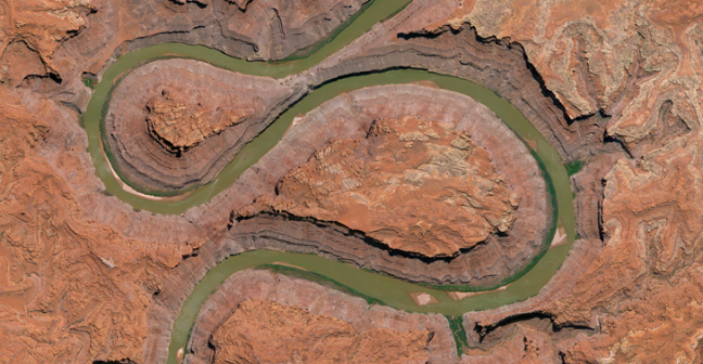 meandering river through a dusty land