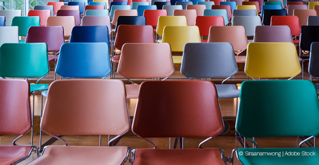 Rows of colourful chairs