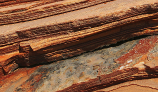 Close-up layers of red rock