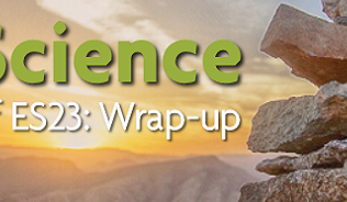 sunset with aesthetic pile of rocks with overlaid text "The Science: future of ES23 wrap-up"