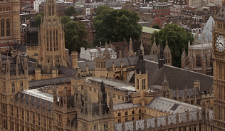 A picture of the UK Parliament, taken from the air 