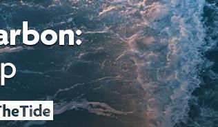 Overhead view of the ocean with a wave 2/3 of the way across. Superimposed with text reading "Blue Carbon: wrap-up. #IESTurningTheTide." Bottom right corner features the IES and UN Ocean Decade logos.