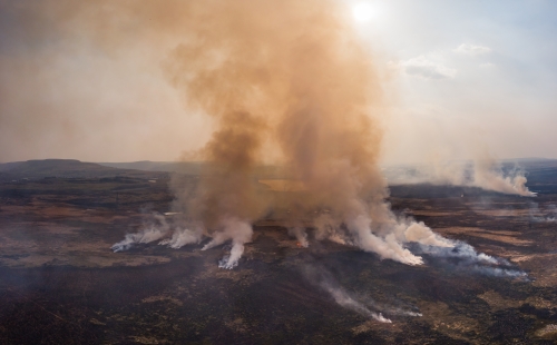 Fire burning on a moorland in Wales