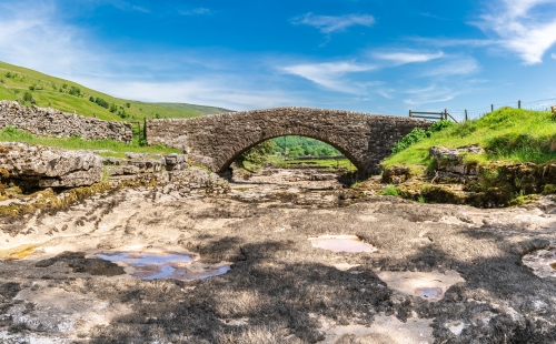 Dry bed of the river Skirfare after drought in Yorkshire