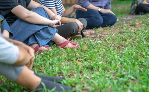 A group of young people outside