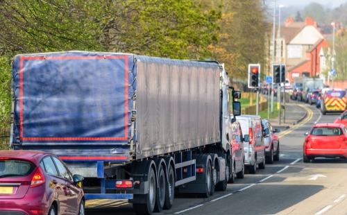 Lorry stuck in traffic