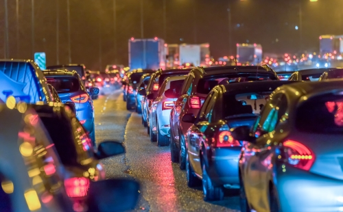 Night view of busy UK motorway traffic 