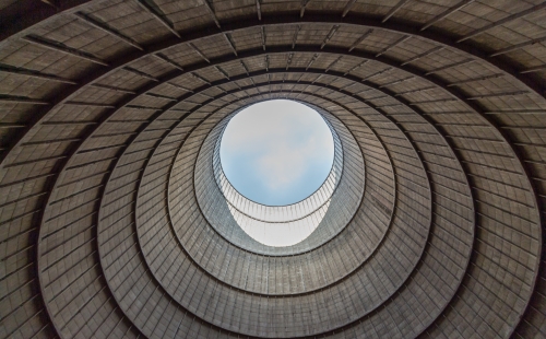 Inside the cooling tower of a nuclear power plant 