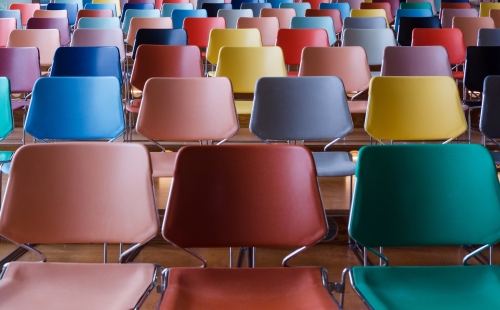 Rows of colourful chairs 