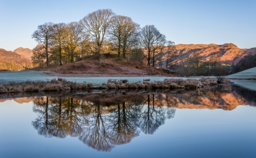 Winter landscape reflecting on water