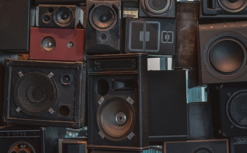 Stack of music speakers