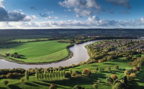 Dramatic landscape featuring the river Severn from the air