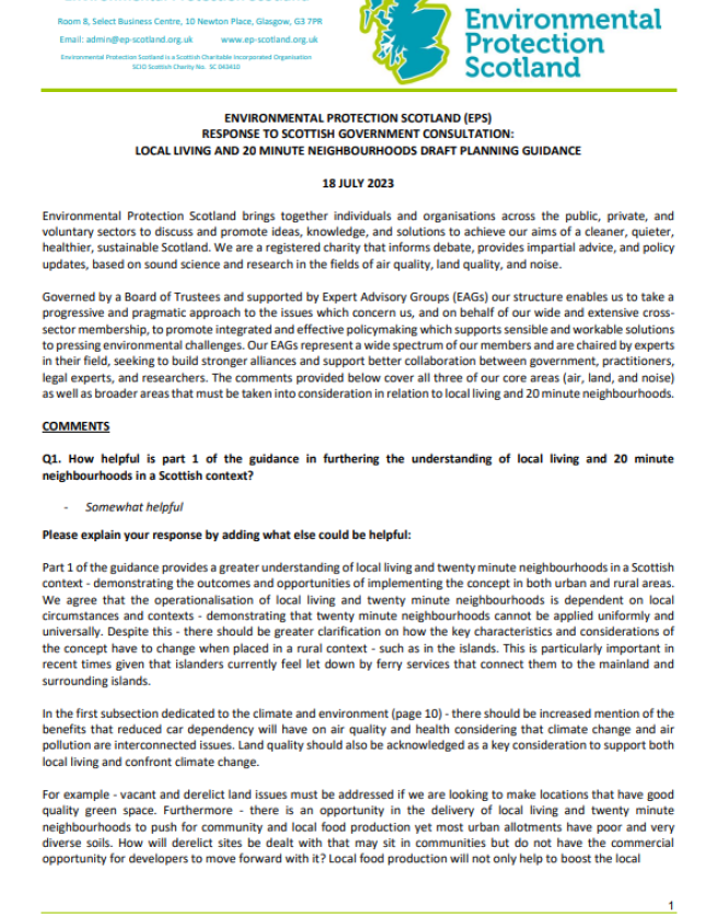 Cover of EPS 20 minute neighbourhood letter