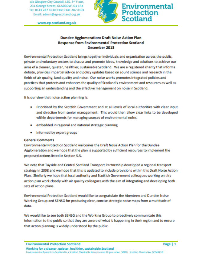 Cover of EPS response to Dundee on noise