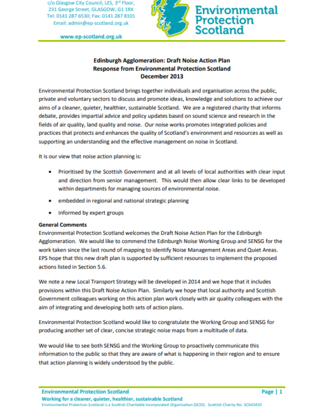 Cover of EPS letter on noise in Edinburgh