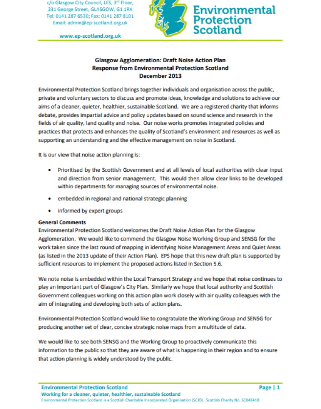 Cover of EPS response on noise in Glasgow