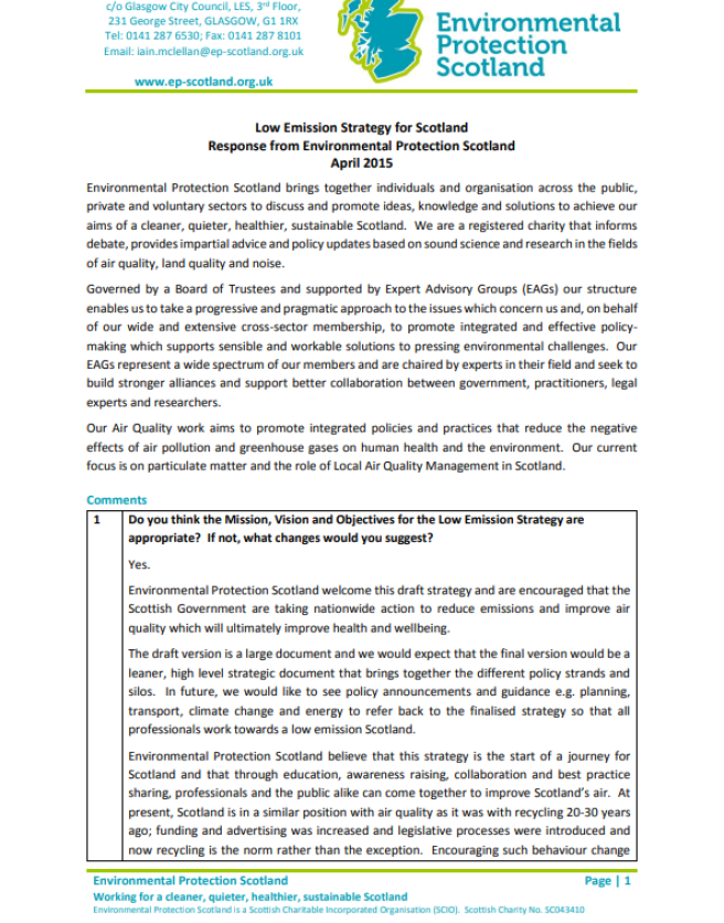 Cover of EPS response to low emissions strategy