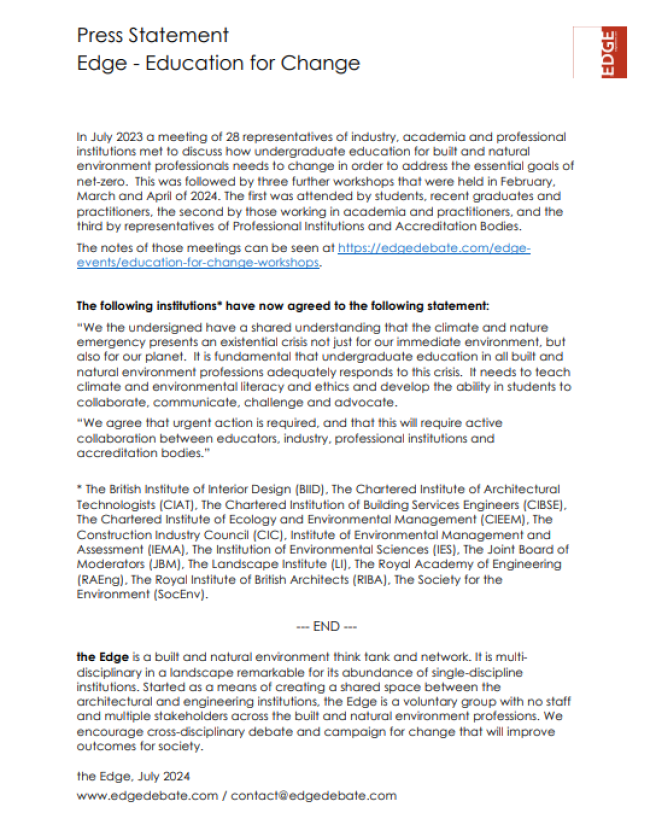 Cover of Edge Education statement