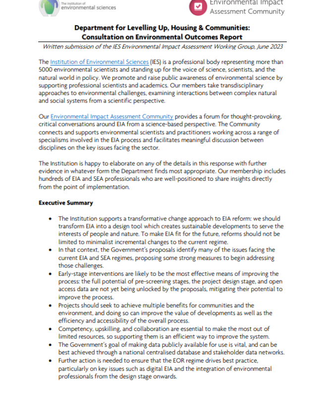 Cover of response to EORs consultation