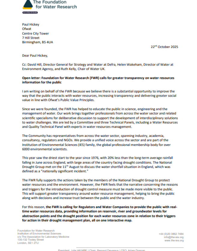 Cover of letter on water resources