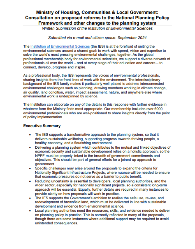 Cover of response to 2024 NPPF Consultation
