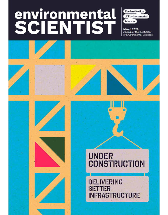 The cover image of the issue showing a green and blue background with a crane 