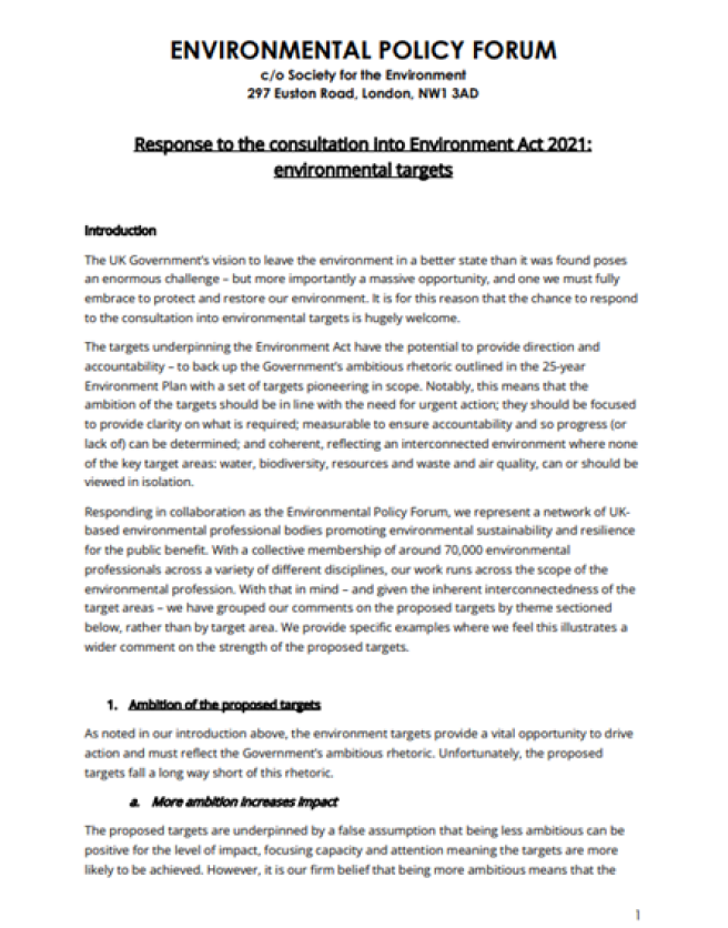 Cover of EPF targets consultation response
