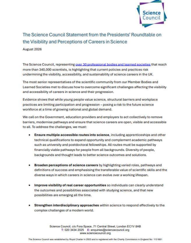 Letter from Science Council President Roundtable
