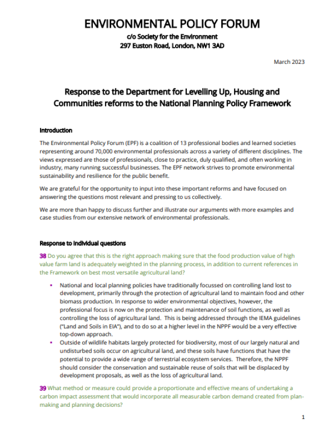 Cover of EPF LURB consultation response