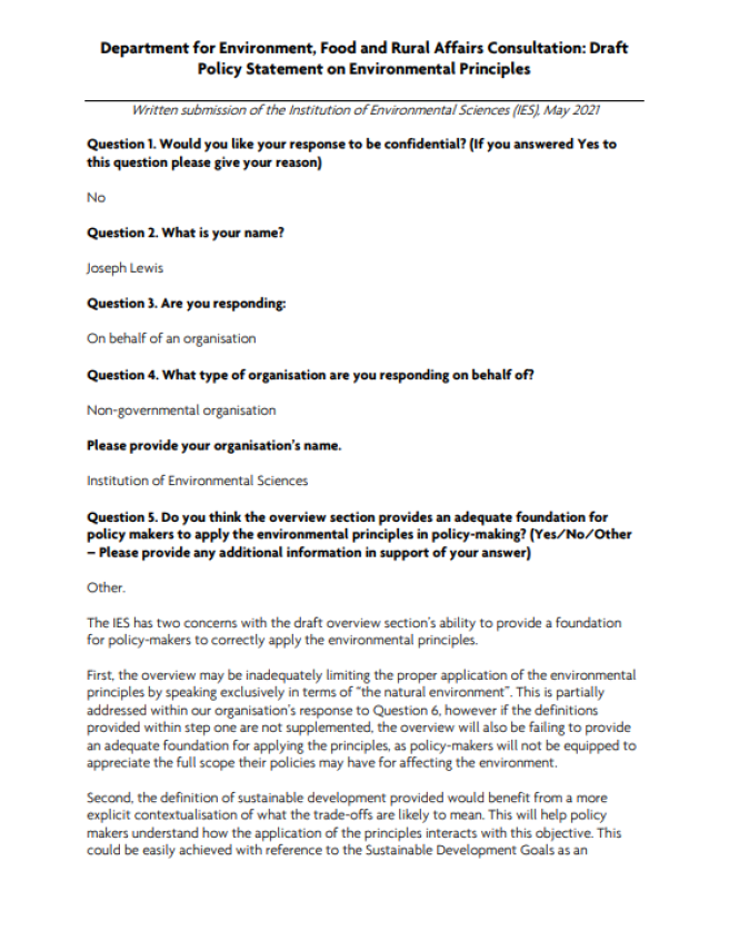 Cover of response to EPPS consultation