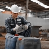 Industrial waste inspector at work