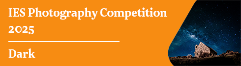 A banner image with the words 'IES Photography Competition 2025: Dark', accompanied by a graphic shape photo of a dark starry sky with a house underneath